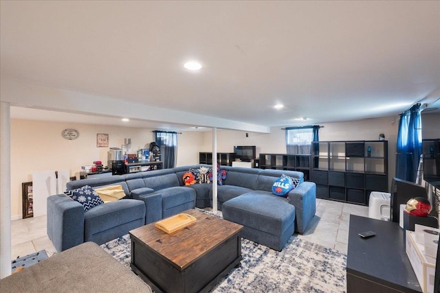 545 Mount Ave, West Babylon, NY 11704 - living area featuring light tile patterned floors and recessed lighting