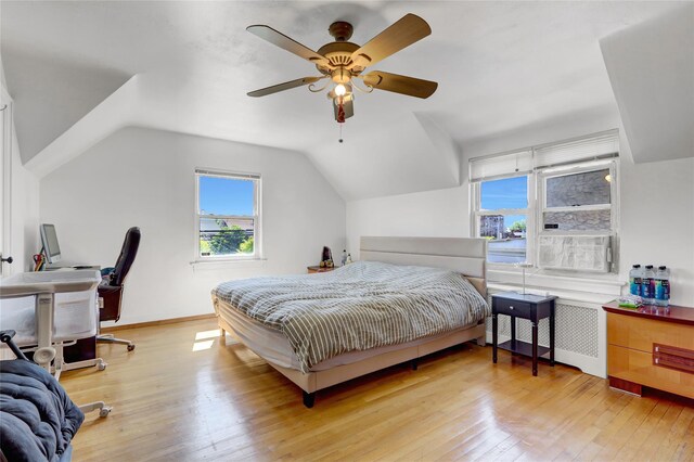 34-08 Murray Ln, Flushing, NY 11354 - bedroom featuring lofted ceiling, light wood-style flooring, baseboards, an office area, and ceiling fan