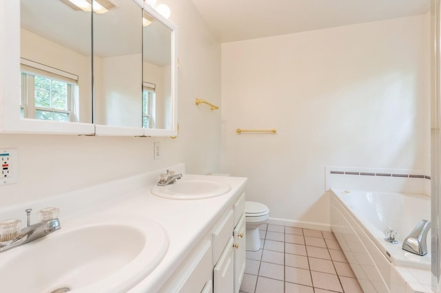 20 S St S, Highland Falls, NY 10928 - full bath featuring tile patterned floors, toilet, baseboards, a bath, and double vanity