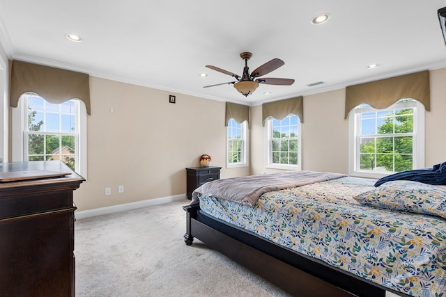 135 Ray Blvd, Poughkeepsie, NY 12603 - bedroom with recessed lighting, carpet, ornamental molding, baseboards, and a ceiling fan