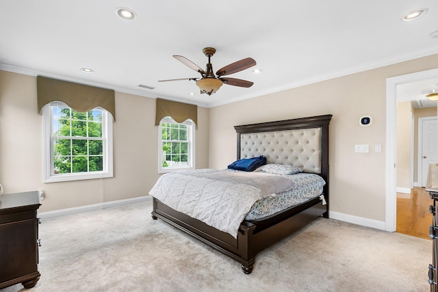 135 Ray Blvd, Poughkeepsie, NY 12603 - bedroom with carpet floors, recessed lighting, baseboards, ornamental molding, and ceiling fan