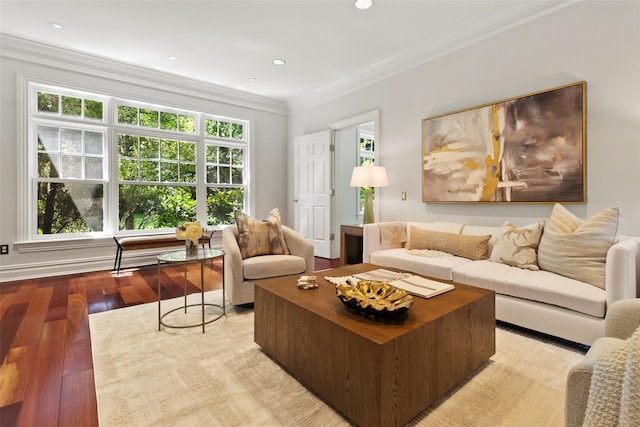 5 Club Way, Mount Kisco, NY 10549 - living room with ornamental molding, plenty of natural light, light wood-style flooring, and recessed lighting
