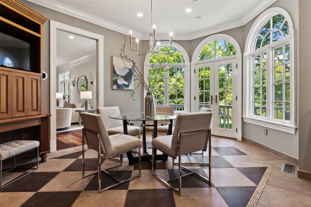 5 Club Way, Mount Kisco, NY 10549 - dining space featuring recessed lighting, crown molding, french doors, and baseboards