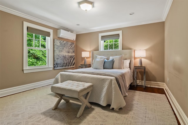 5 Club Way, Mount Kisco, NY 10549 - bedroom with a wall unit AC, baseboards, and crown molding