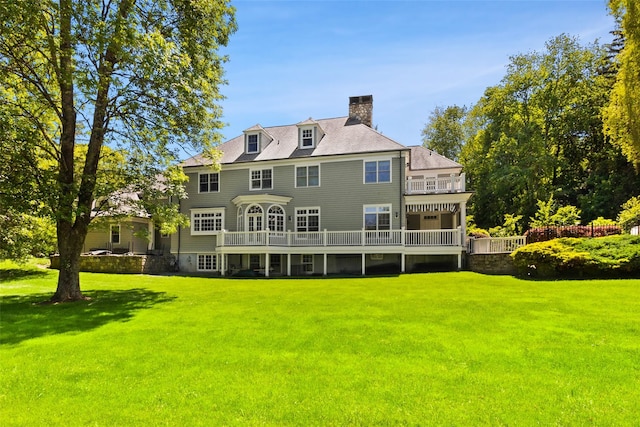 5 Club Way, Mount Kisco, NY 10549 - rear view of property featuring a balcony and a chimney