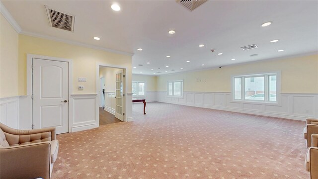 55 Teller Ave, Beacon, NY 12508 - carpeted spare room featuring a decorative wall, a wainscoted wall, crown molding, and recessed lighting