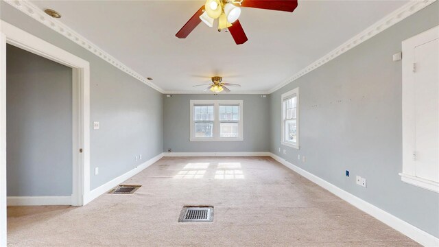 55 Teller Ave, Beacon, NY 12508 - unfurnished room with ceiling fan, light carpet, ornamental molding, baseboards, and a smoke detector
