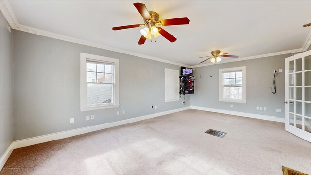 55 Teller Ave, Beacon, NY 12508 - carpeted spare room featuring ceiling fan, baseboards, and crown molding