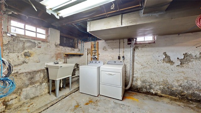 55 Teller Ave, Beacon, NY 12508 - below grade area featuring washer and dryer and a sink