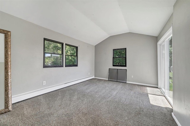 54 Capital Dr, Washingtonville, NY 10992 - unfurnished bedroom featuring baseboard heating, lofted ceiling, multiple windows, carpet floors, and baseboards