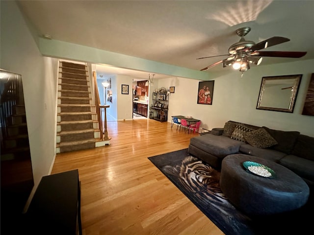 202 Doxbury Ln, Suffern, NY 10901 - living area with stairway, wood finished floors, and ceiling fan