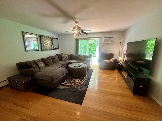 202 Doxbury Ln, Suffern, NY 10901 - living area featuring a wall mounted air conditioner, light wood finished floors, and ceiling fan