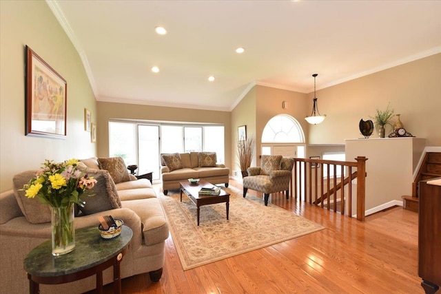 10 Linda Ln, Plainview, NY 11803 - living room featuring light wood-type flooring, ornamental molding, and recessed lighting