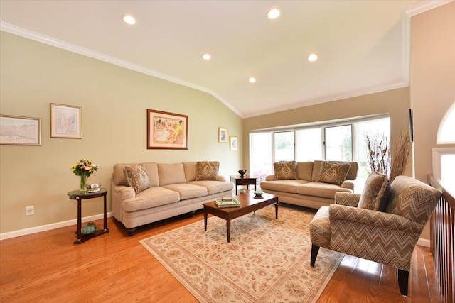 10 Linda Ln, Plainview, NY 11803 - living area with crown molding, light wood-style floors, lofted ceiling, baseboards, and recessed lighting