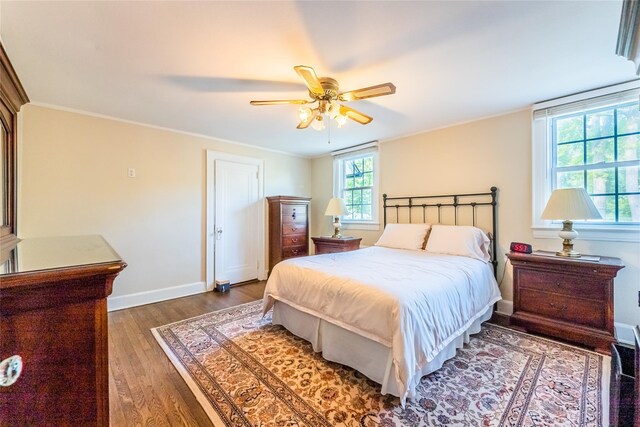 5 Cary Rd, Great Neck, NY 11021 - bedroom with wood finished floors, baseboards, a ceiling fan, and crown molding
