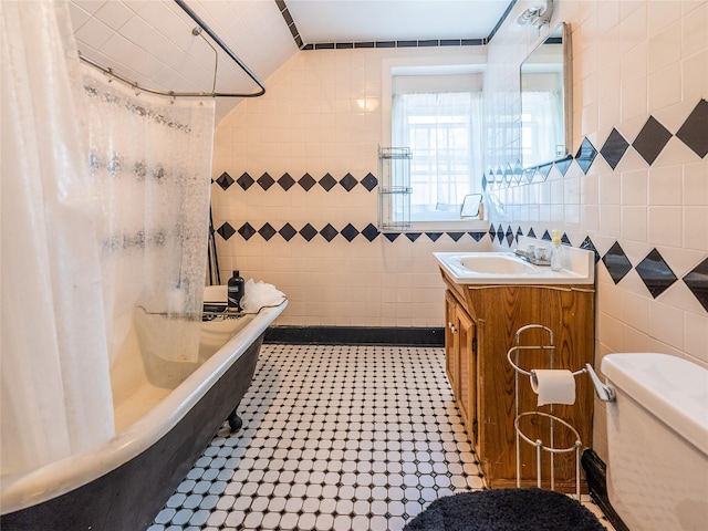 5 Cary Rd, Great Neck, NY 11021 - full bath featuring tile walls, vanity, toilet, and shower / tub combo