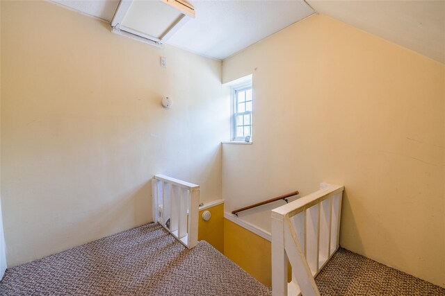 5 Cary Rd, Great Neck, NY 11021 - staircase with carpet floors, lofted ceiling, and attic access