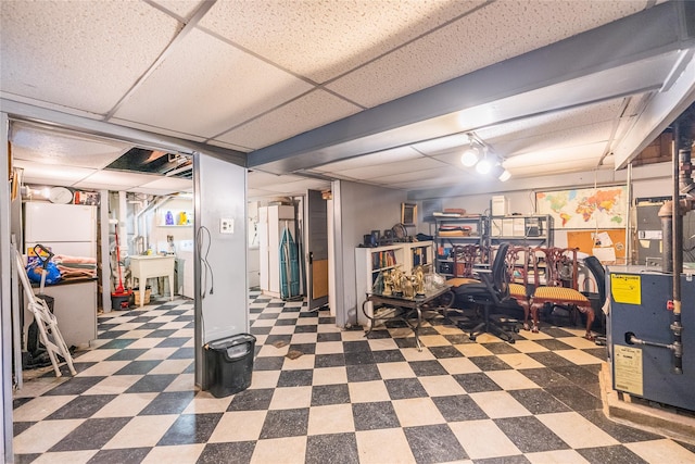 5 Cary Rd, Great Neck, NY 11021 - finished below grade area featuring tile patterned floors, a paneled ceiling, and a sink