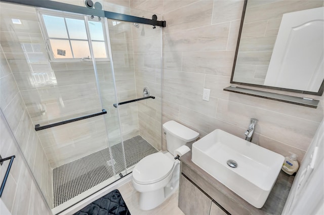 68 Brookline Ave, East Atlantic Beach, NY 11561 - full bath featuring a stall shower, toilet, a sink, and tile walls