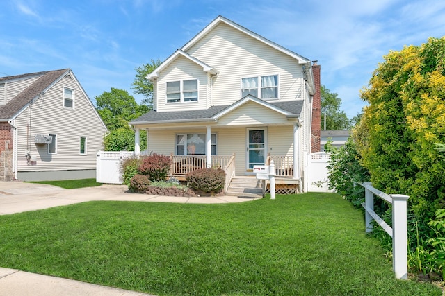 1450 Tadmor St, Merrick, NY 11566 - traditional-style home with covered porch and a chimney
