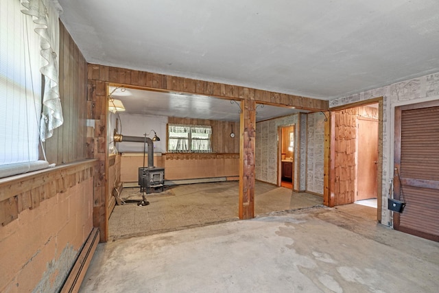 34 Leeside Dr, Carmel, NY 10512 - interior space featuring a wood stove and a baseboard radiator