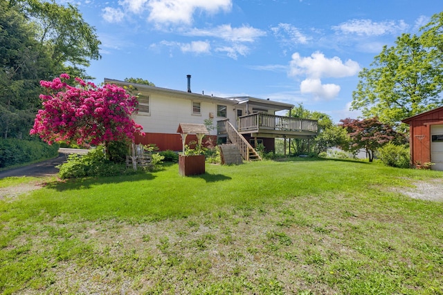 34 Leeside Dr, Carmel, NY 10512 - rear view of house featuring stairs, a deck, and a lawn
