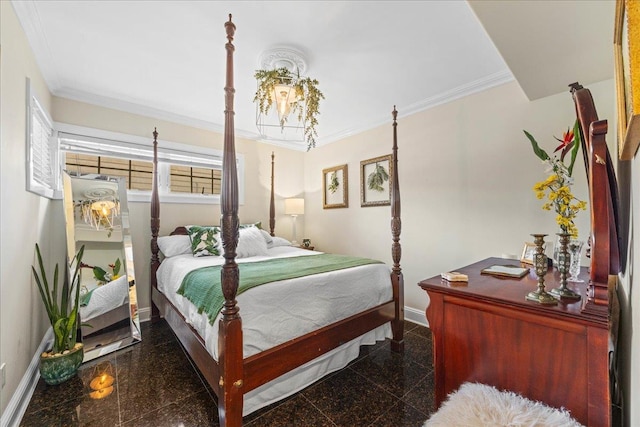 10 Bulaire, East Rockaway, NY 11518 - bedroom with granite floors, baseboards, and crown molding