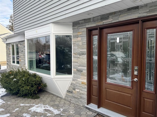 14 Cornfield Ln, Commack, NY 11725 - entrance to property with stone siding and french doors