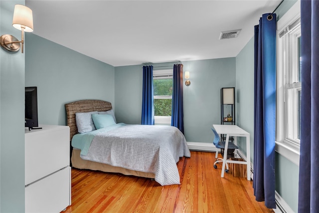 123 Maple Ave, Northport, NY 11768 - bedroom with light wood-style flooring, a baseboard radiator, and baseboards