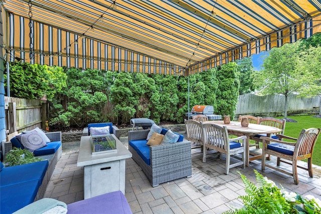 123 Maple Ave, Northport, NY 11768 - view of patio with outdoor dining area, an outdoor living space with a fire pit, and a grill