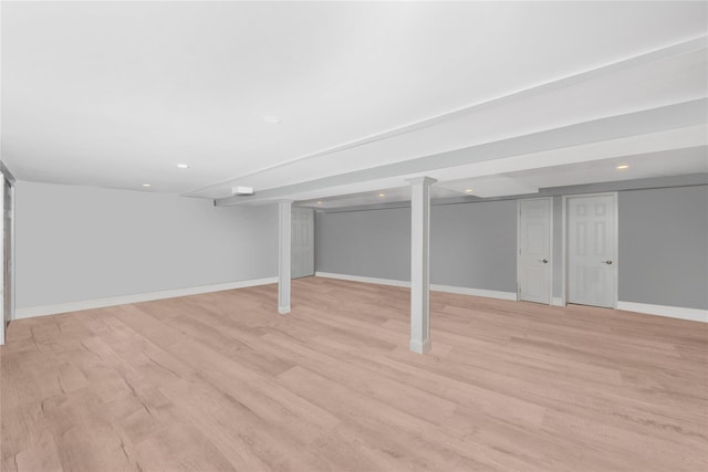 18 Hamilton St, Farmingdale, NY 11735 - finished below grade area with light wood-style flooring, baseboards, and recessed lighting