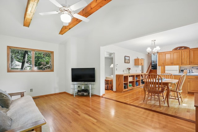 7 Adele Ct, Montrose, NY 10567 - living area with a chandelier, light wood-style flooring, a ceiling fan, and baseboards