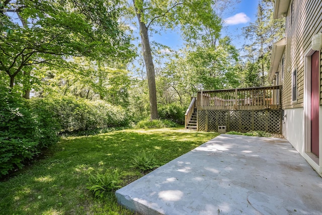 7 Adele Ct, Montrose, NY 10567 - view of green lawn featuring a patio area, stairs, and a deck