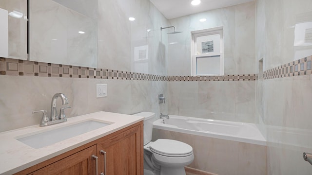 3964 Duryea Ave, Bronx, NY 10466 - full bath with tile walls, toilet, washtub / shower combination, and vanity