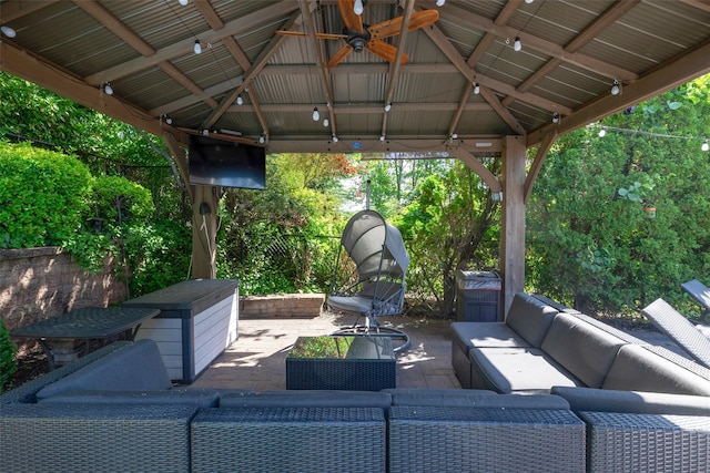 14 Merritts Rd, Farmingdale, NY 11735 - view of patio with a gazebo, outdoor lounge area, and ceiling fan