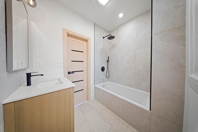 14-09 131st St, College Point, NY 11356 - bathroom featuring tiled shower / bath combo, vanity, and tile patterned floors