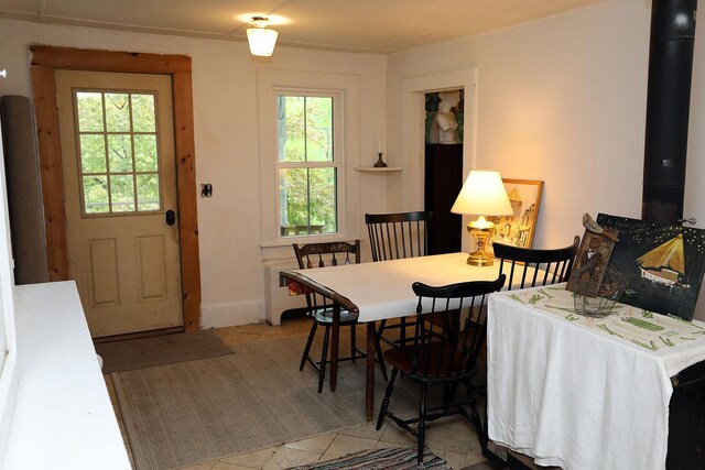 12 Henderson Rd, Hankins, NY 12741 - dining space with a wood stove and baseboards