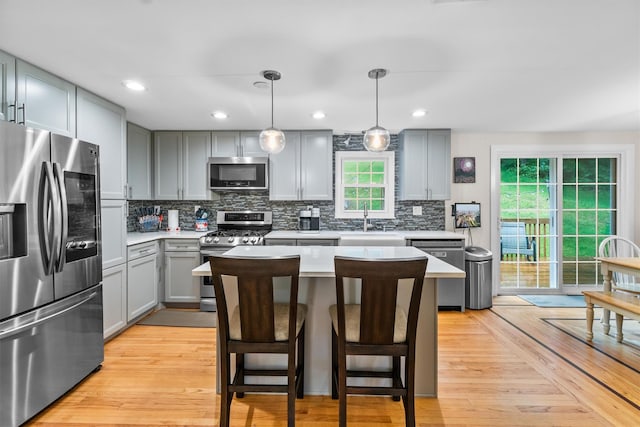 294 Rte 292, Holmes, NY 12531 - kitchen with stainless steel appliances, gray cabinets, light countertops, tasteful backsplash, and recessed lighting
