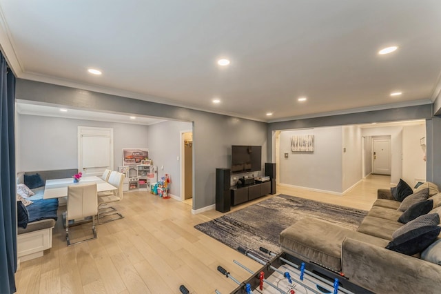 1355 Broadway Unit B20, Hewlett, NY 11557 - living area featuring ornamental molding, recessed lighting, baseboards, and light wood-type flooring