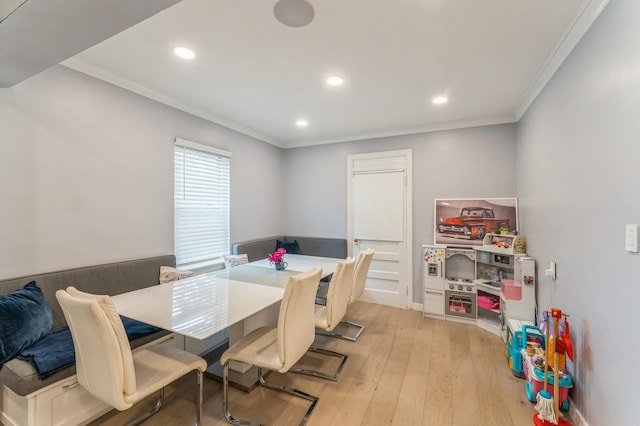 1355 Broadway Unit B20, Hewlett, NY 11557 - dining area with crown molding, light wood finished floors, and recessed lighting