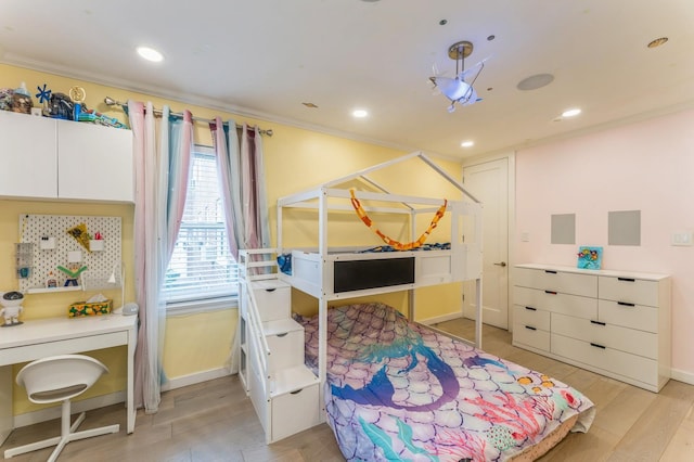 1355 Broadway Unit B20, Hewlett, NY 11557 - bedroom featuring crown molding, baseboards, light wood-style flooring, and recessed lighting