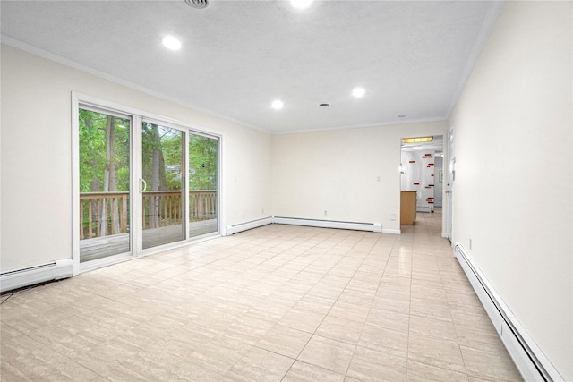 123 Birch Ln, New City, NY 10956 - unfurnished room with baseboard heating, recessed lighting, ornamental molding, and baseboards
