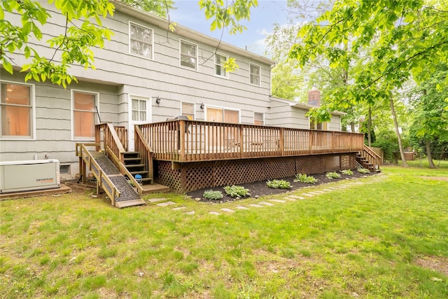123 Birch Ln, New City, NY 10956 - rear view of house featuring stairway, a deck, and a yard