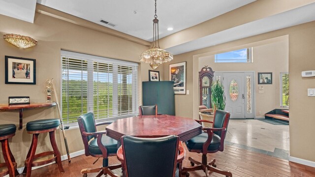 42 Blackstone Rdg, Holmes, NY 12531 - dining space with baseboards, a chandelier, wood finished floors, and recessed lighting