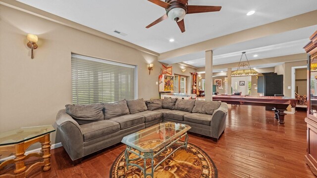 42 Blackstone Rdg, Holmes, NY 12531 - living room with billiards, a ceiling fan, wood finished floors, and recessed lighting