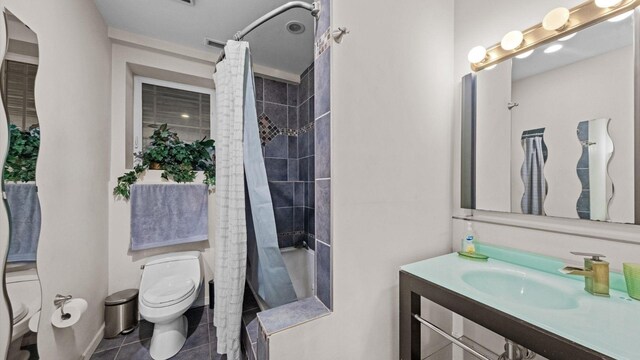 42 Blackstone Rdg, Holmes, NY 12531 - bathroom with toilet, vanity, tile patterned floors, and shower / bathtub combination with curtain
