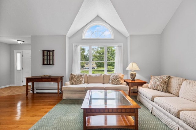 7 Brandy Ln, Hopewell Junction, NY 12590 - living room featuring wood finished floors, lofted ceiling, and baseboards