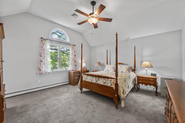 7 Brandy Ln, Hopewell Junction, NY 12590 - bedroom featuring baseboard heating, lofted ceiling, carpet, ceiling fan, and baseboards