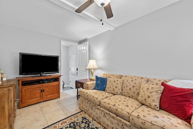 7 Brandy Ln, Hopewell Junction, NY 12590 - living room with light tile patterned floors, ceiling fan, and baseboards