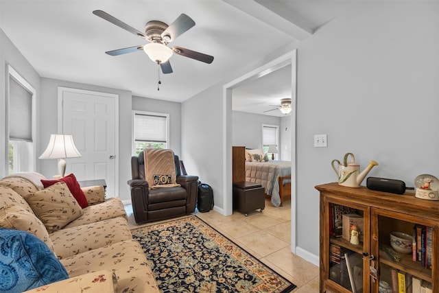 7 Brandy Ln, Hopewell Junction, NY 12590 - living area featuring ceiling fan, light tile patterned floors, and baseboards